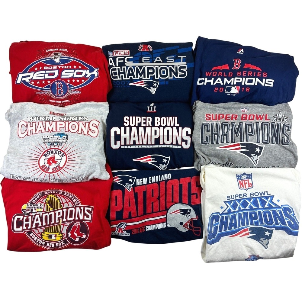 Gildan NFL Boston Red Sox New England Patriots T Shirt Mens L Navy Red Lot of 9